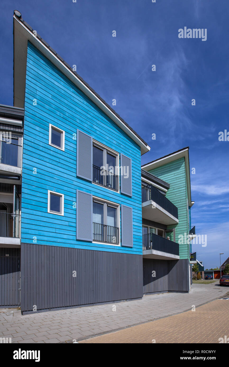 Architectural detail of modern colorful wooden houses near Amsterdam, Netherlands Stock Photo