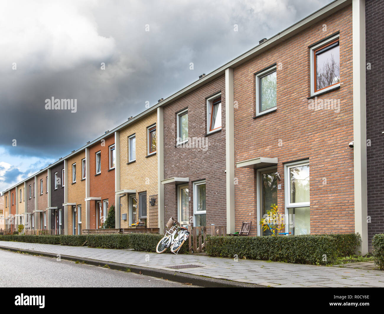 Colored Middle Class Terraced Houses in Europe Stock Photo