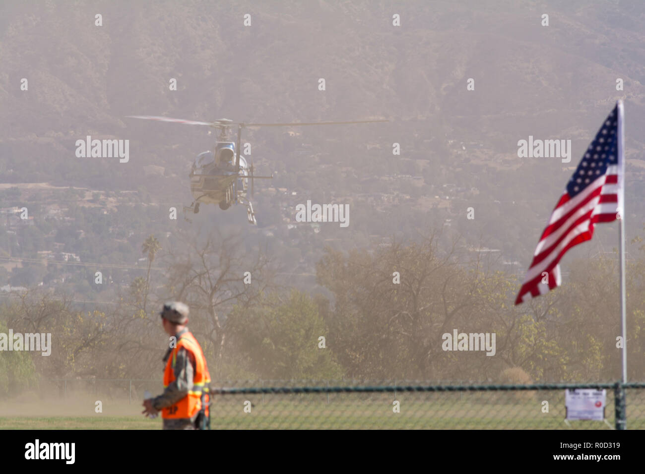 Los Angeles, California USA 3 NOV 2018 California Highway Patrol helicopter taking off in the dust at the American Heroes Airshow in Los Angeles Credit: Chester Brown/Alamy Live News Stock Photo