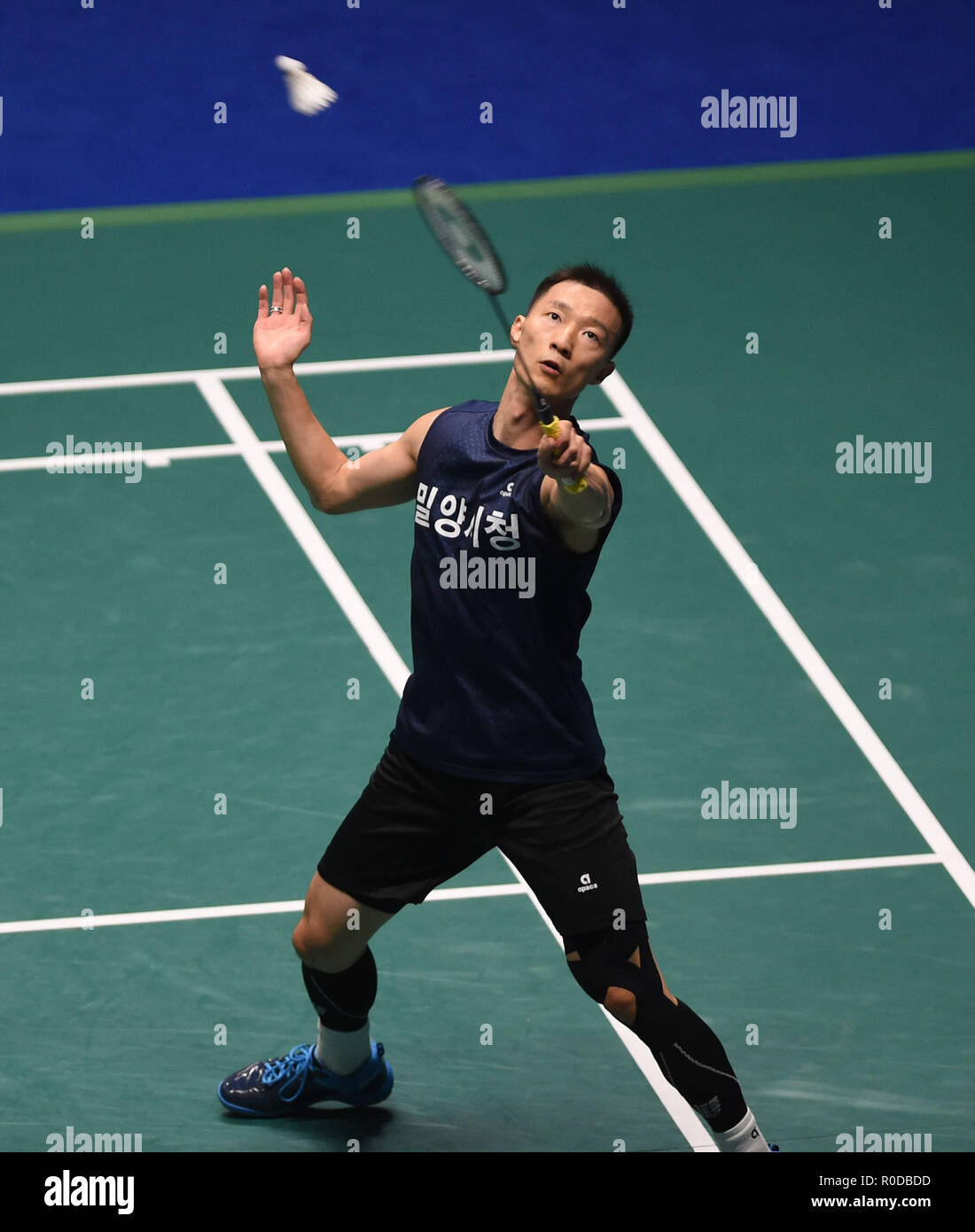 181104 Macao Nov 4 2018 Xinhua Lee Hyun Il Of South Korea Competes During The Men S Singles Final Match Against Zhou Zeqi Of China At The Bwf Macao Open 2018