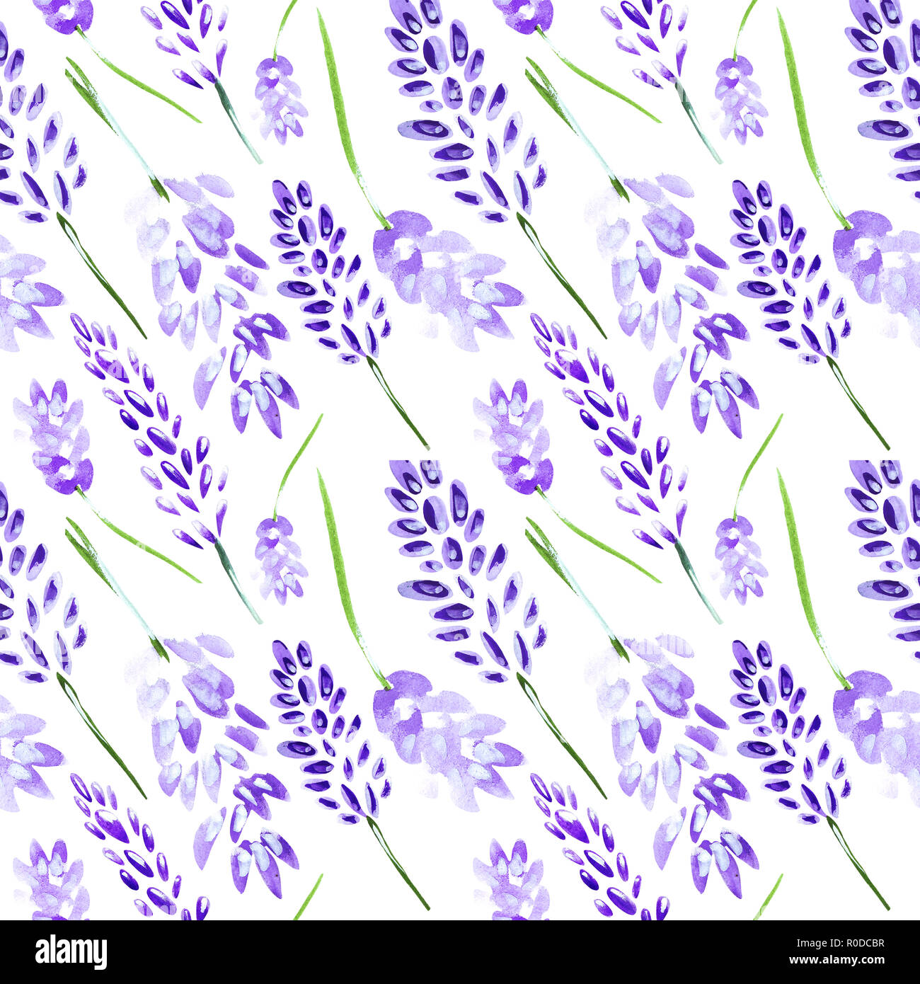 Raster illustration of a pattern of lavender watercolors painted on a