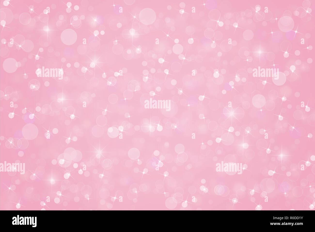 Abstract soft warm pink Christmas holiday winter background of falling snow bokeh, sparkles and glitter Stock Photo