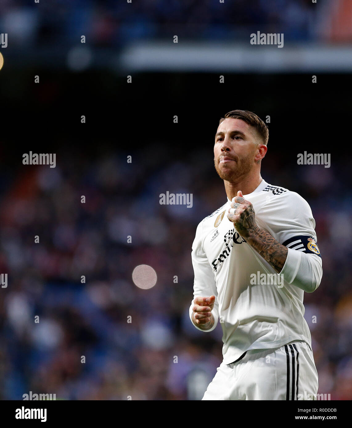 Sergio Ramos Real Madrid Seen Celebrating After Scoring A Goal During The La Liga Match Between Real Madrid And Real Valladolid At The Estadio Santiago Bernabeu Final Score Real Madrid 2 0 Valladolid