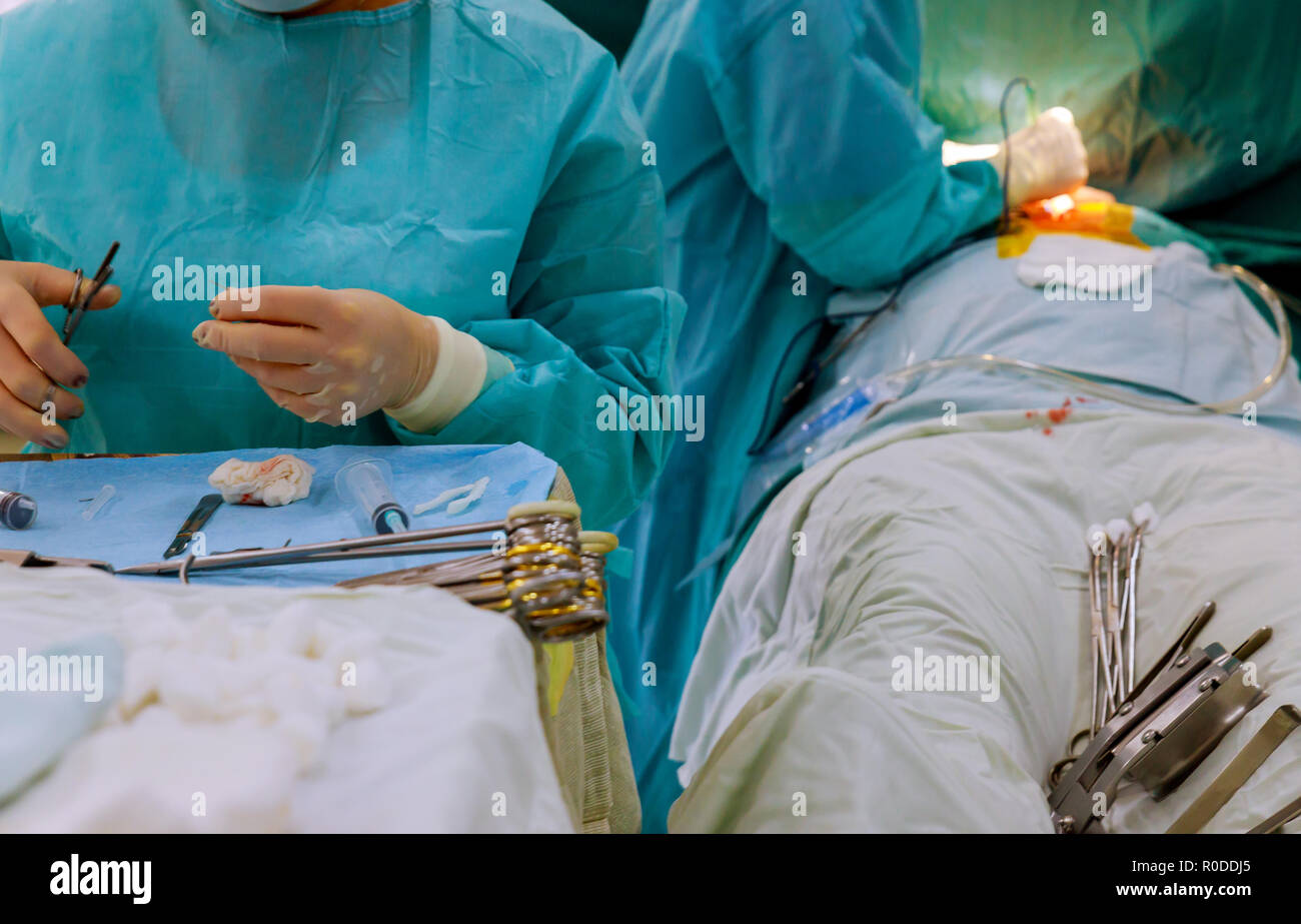 Emergency surgery room operating room and surgical instruments Stock Photo