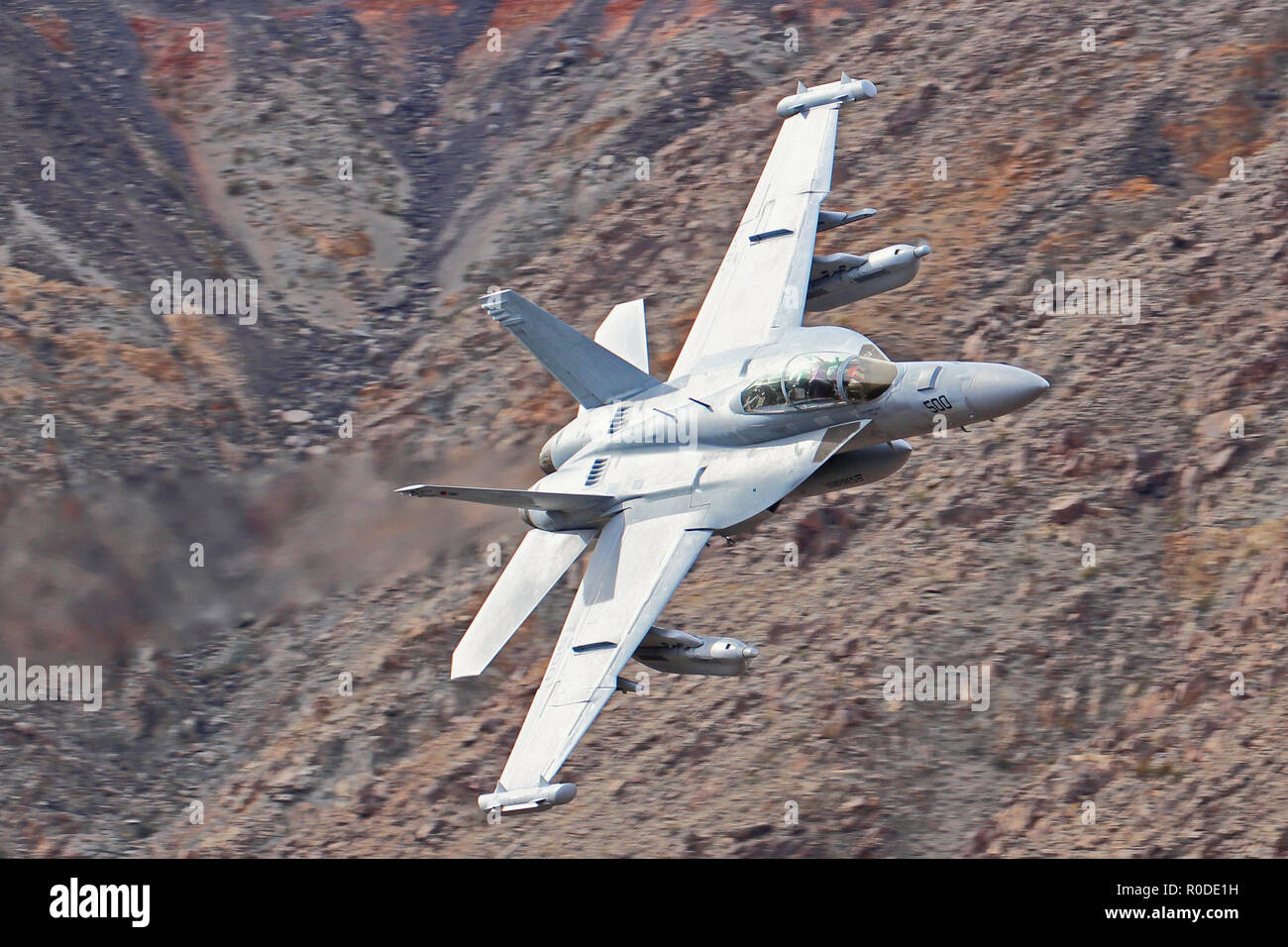 Boeing F/A-18G Growler flown by US Navy test squadron VX-9 'Vampires' from China Lake NWS in Death Valley during 2016 Stock Photo