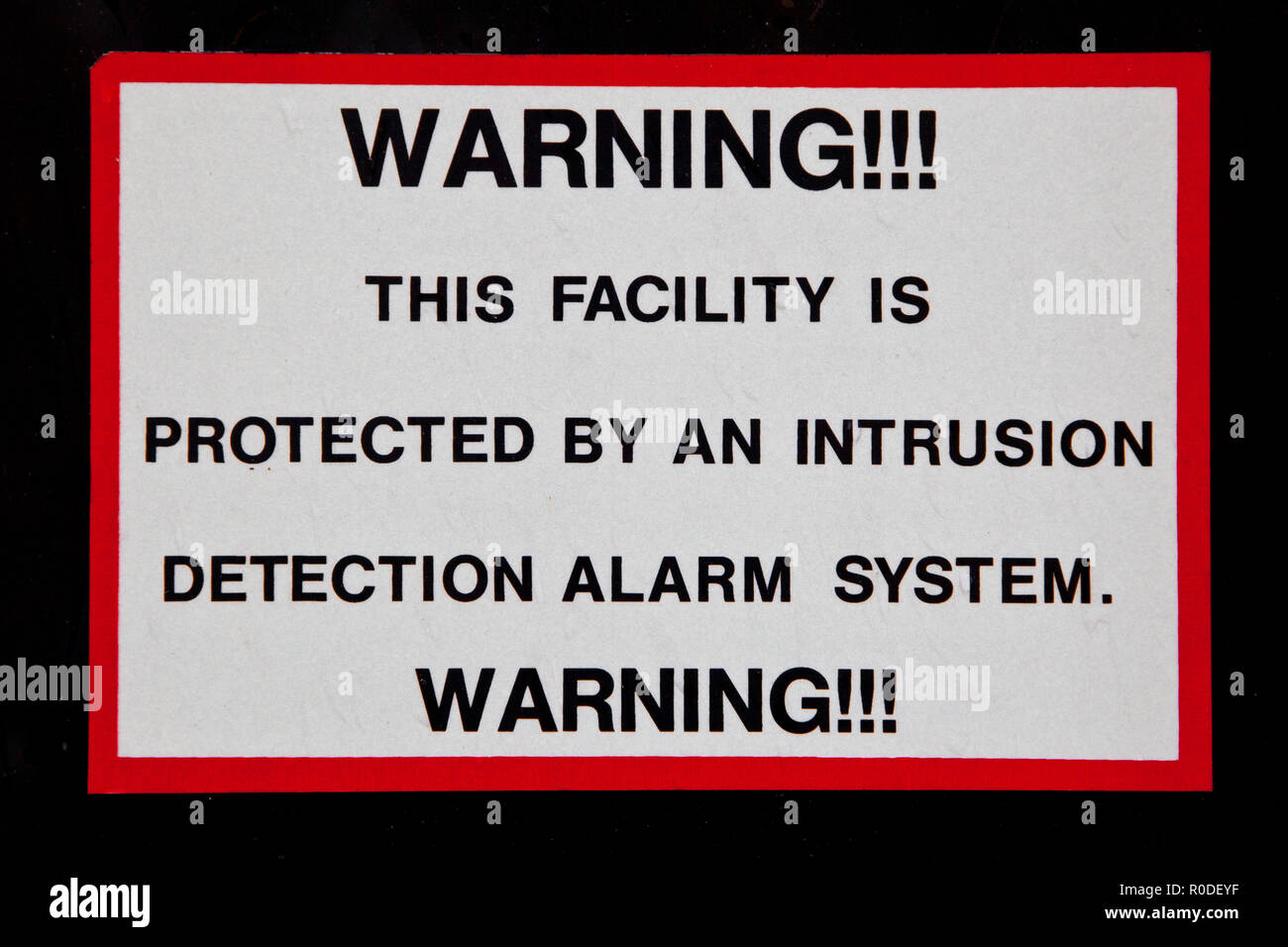 Intrusion Detection Alarm System Warning Sign Stock Photo - Alamy