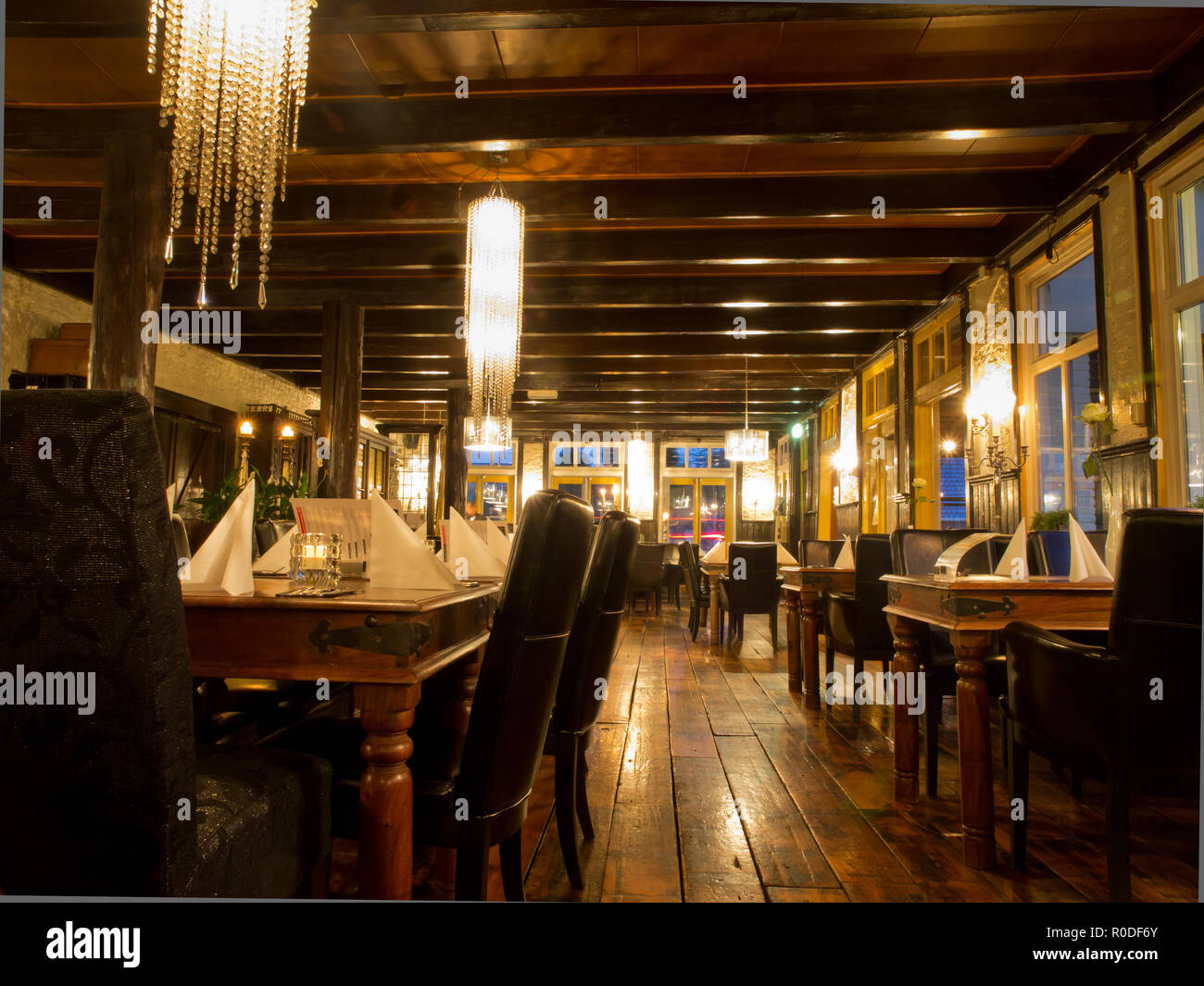 A vintage restaurant at night is ready to start Stock Photo
