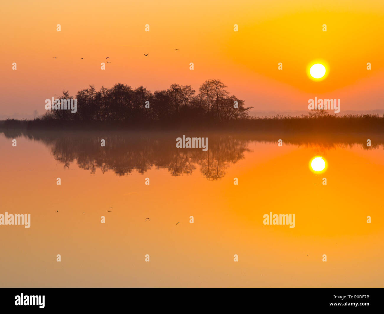 Sunset is reflecting in mirror like lake Stock Photo Alamy