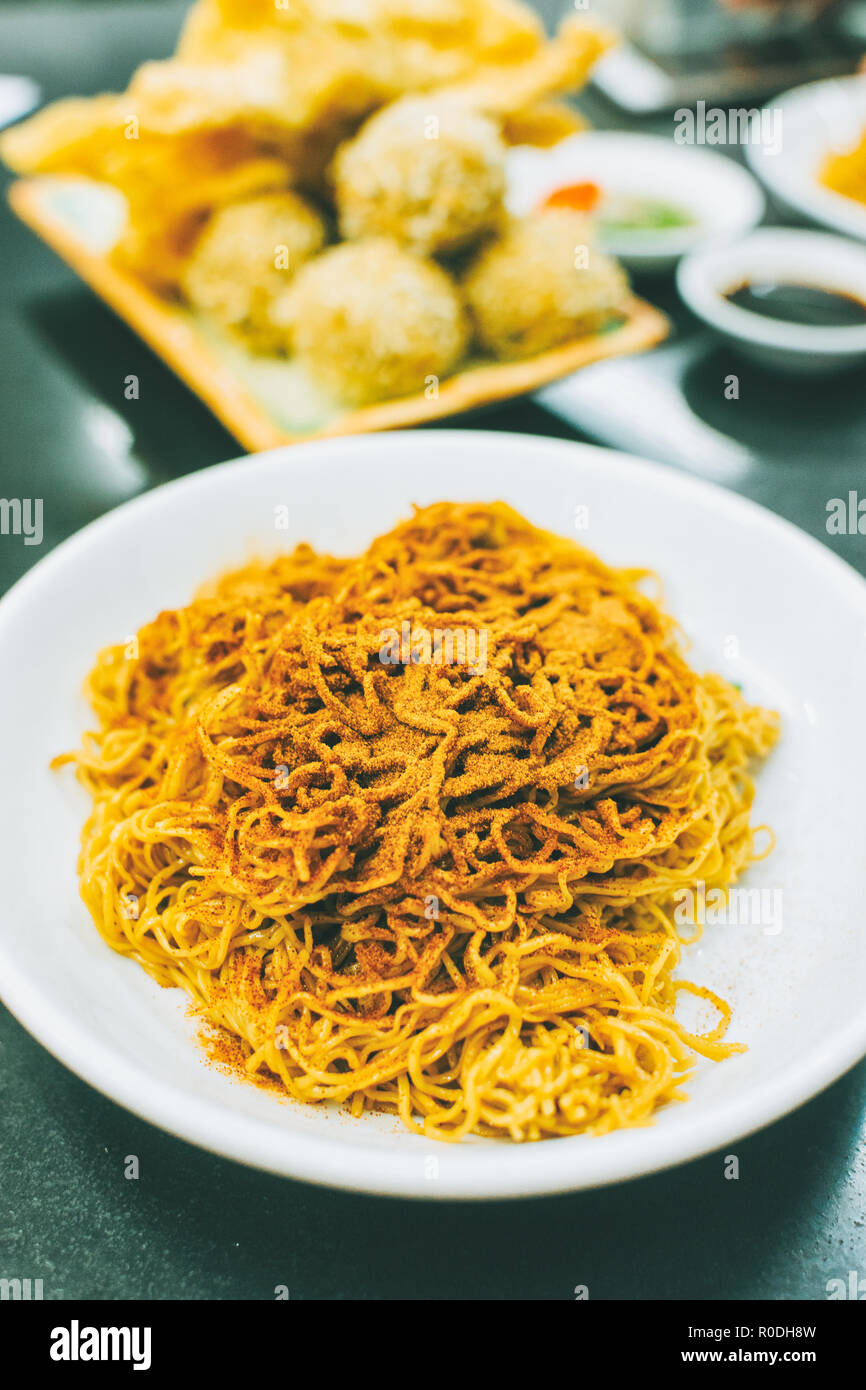Shrimp roe noodles, food in cantonese area, like guangdong, macao and hong kong. Stock Photo
