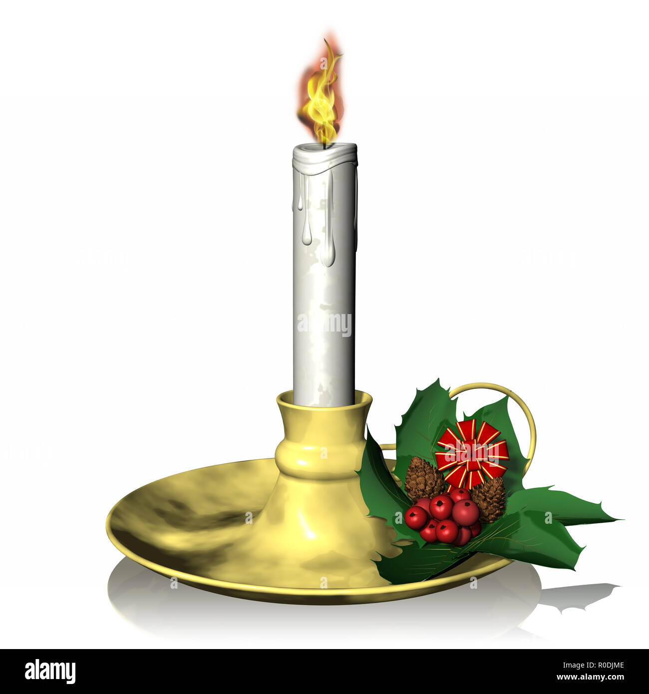 3D illustration. Christmas. Candle with Christmas decoration. white background. Stock Photo