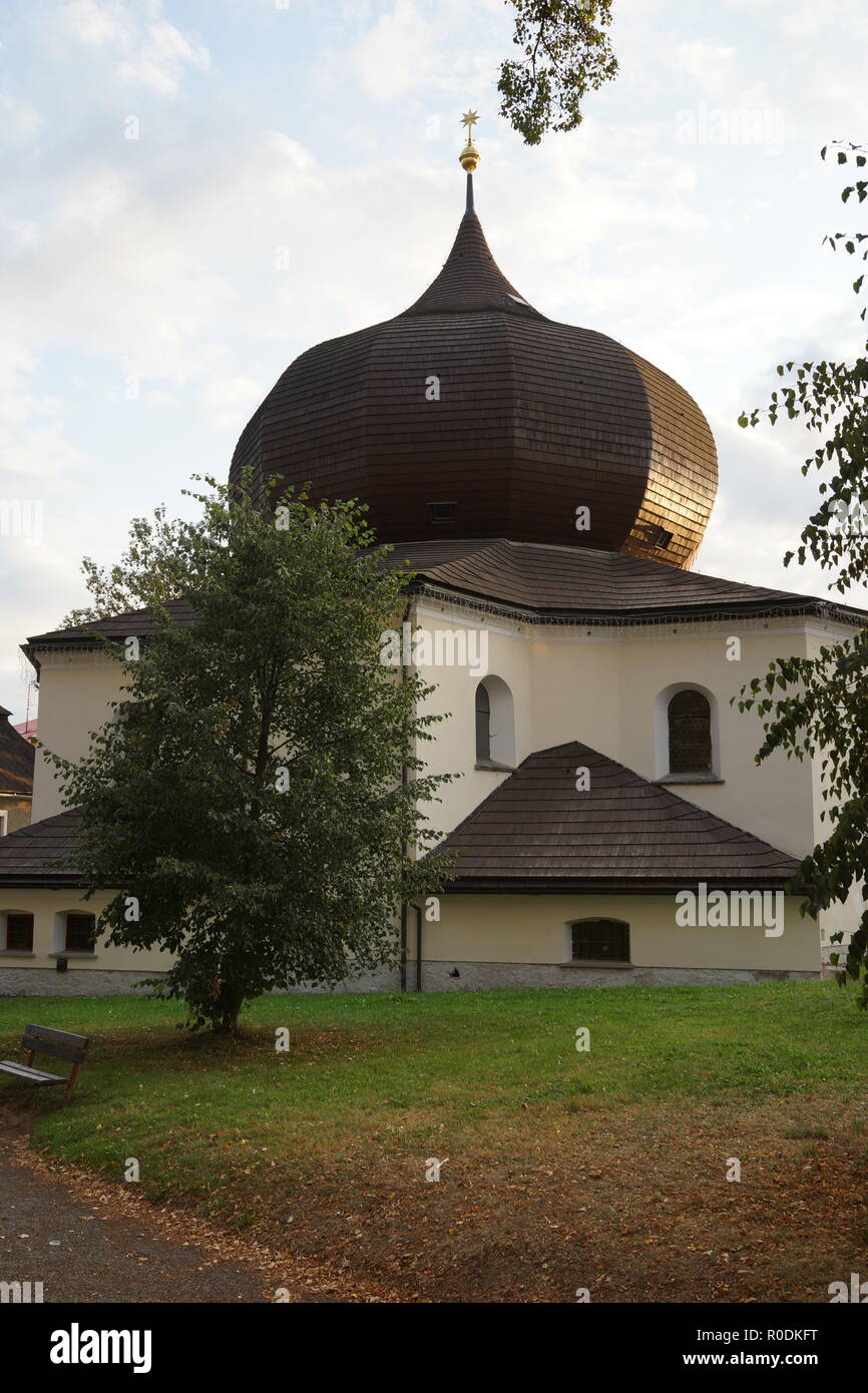 Church of Panna Maria Pomocná z Hvězdy in Železná Ruda Stock Photo