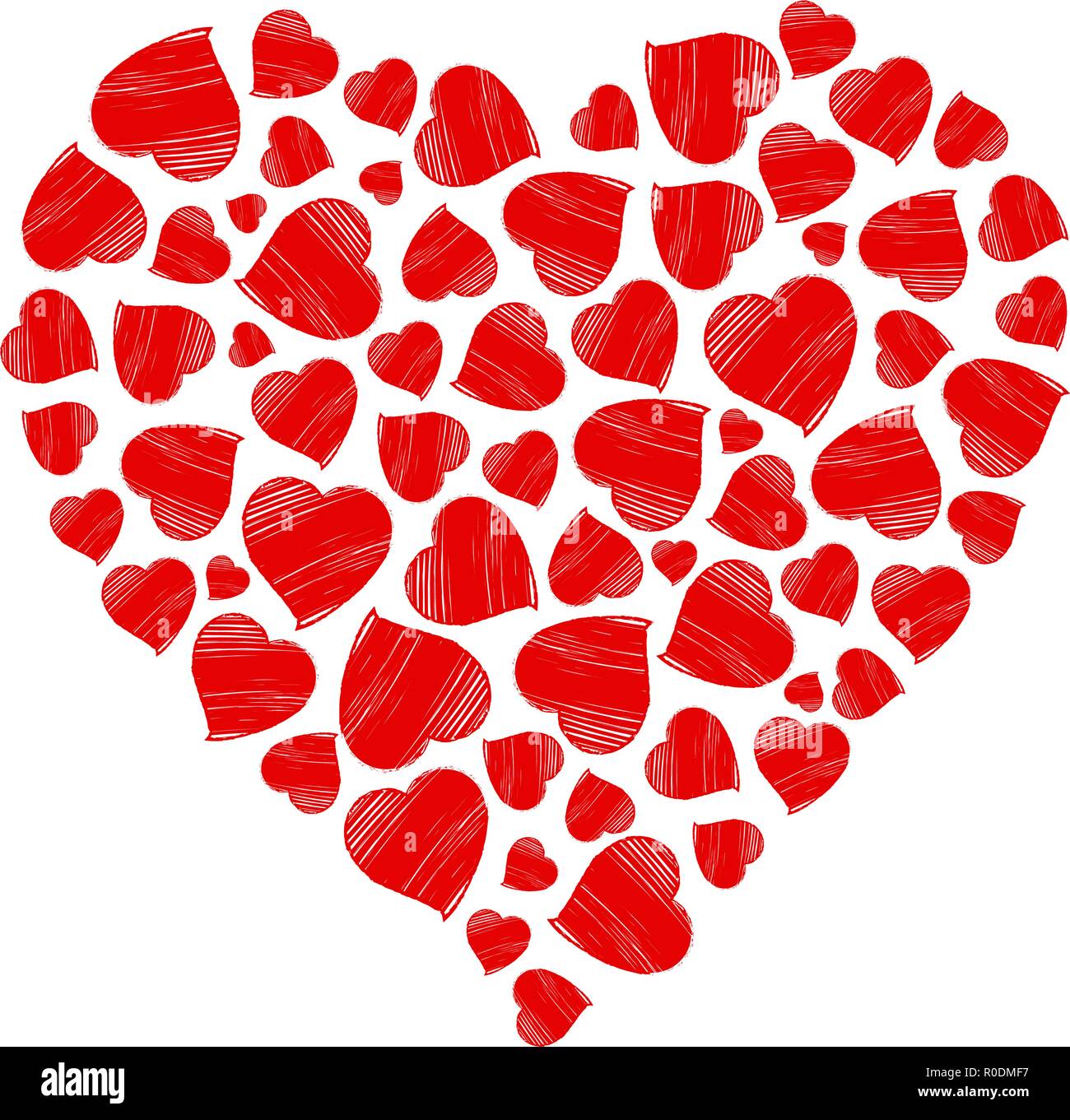 Heart made of hand drawn red hearts. Stock Vector
