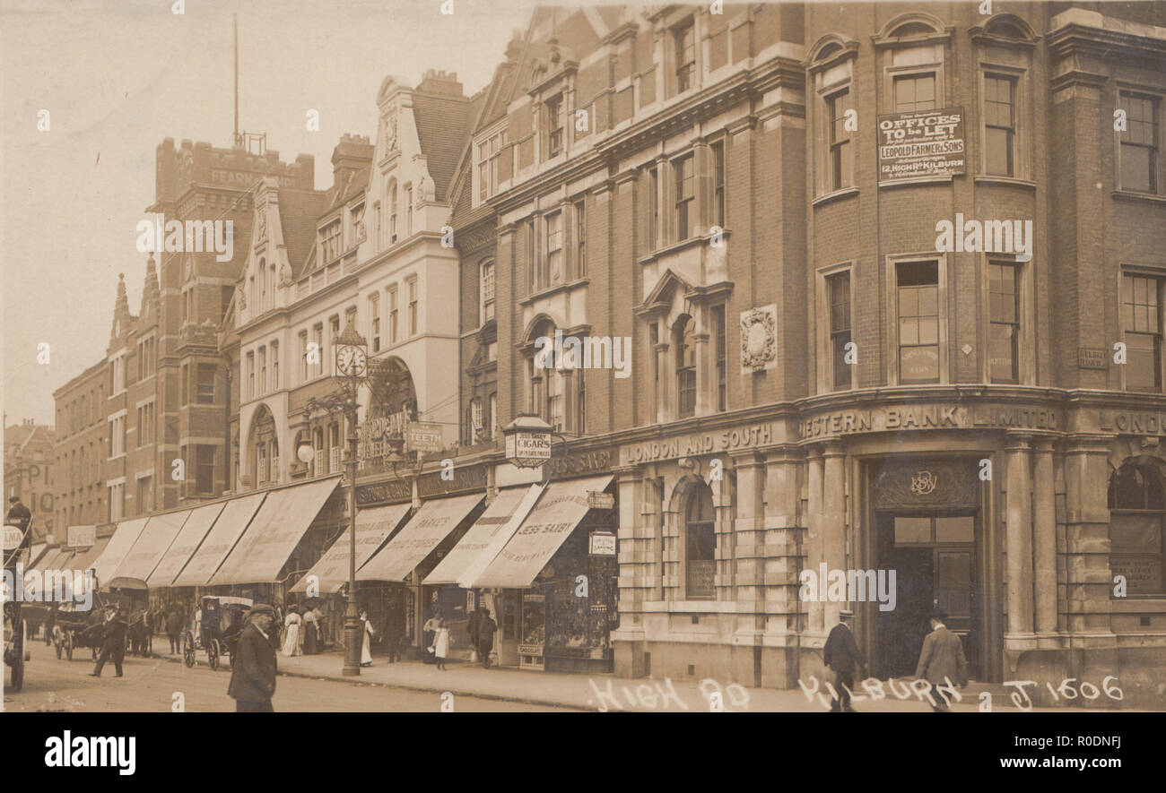 Vintage Photographic Postcard of The High Road, Kilburn, London, England Stock Photo