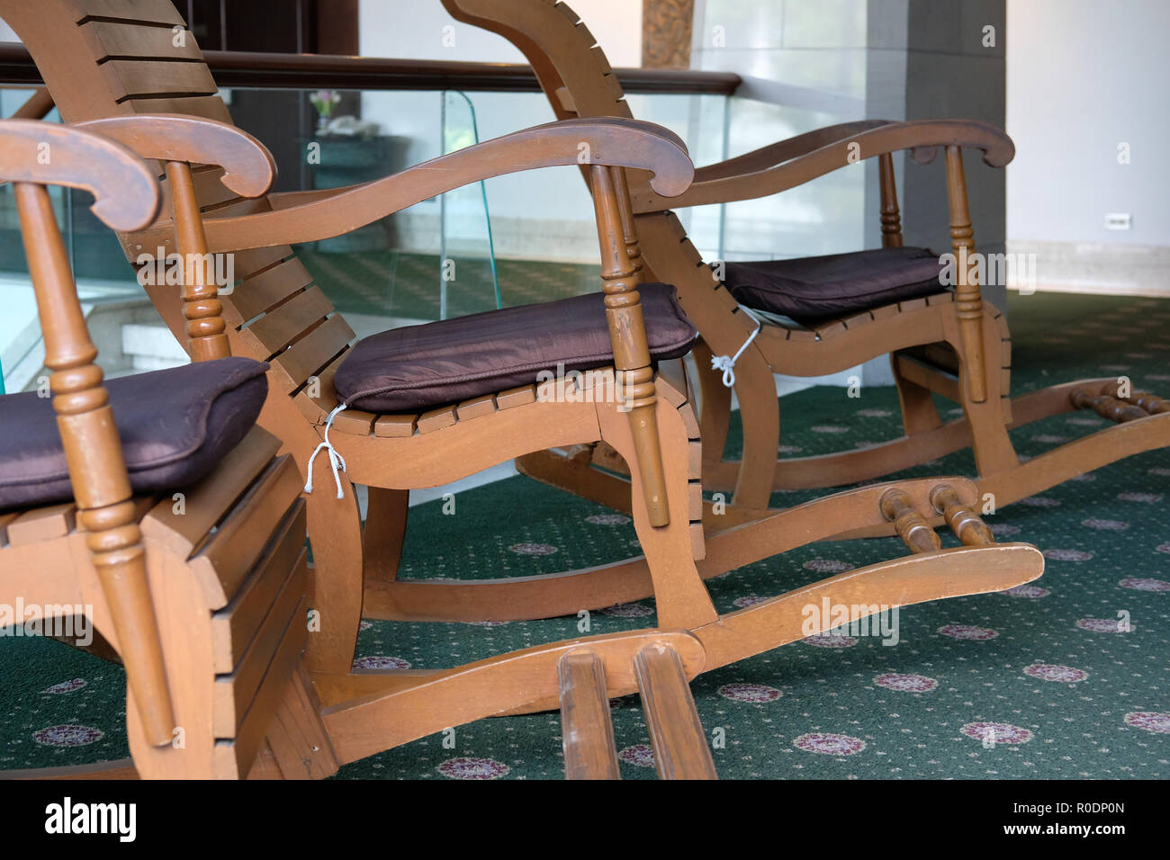 wooden rocking chair in living room Stock Photo Alamy