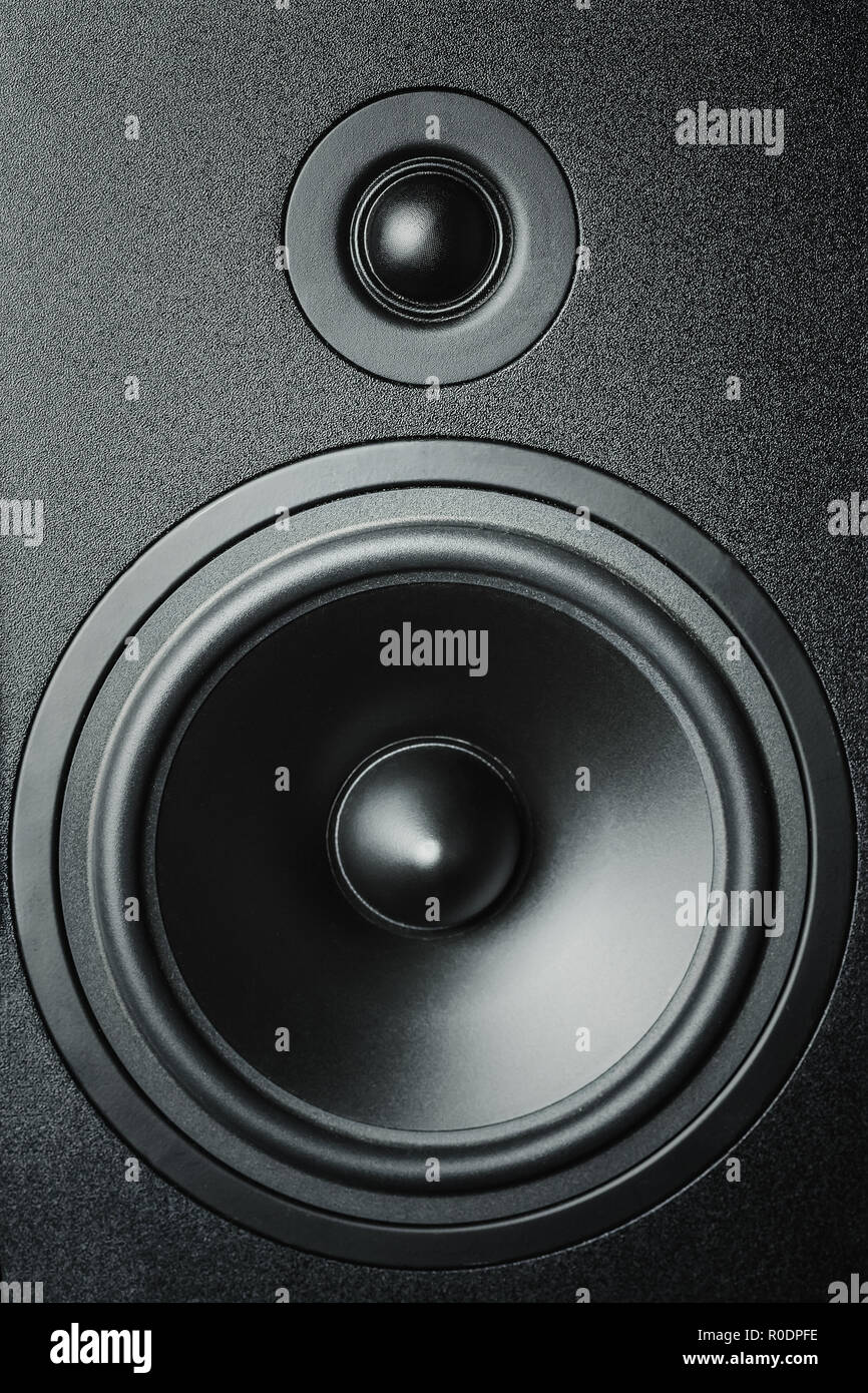 high and low frequency speakers, membrane audio speaker closeup Stock
