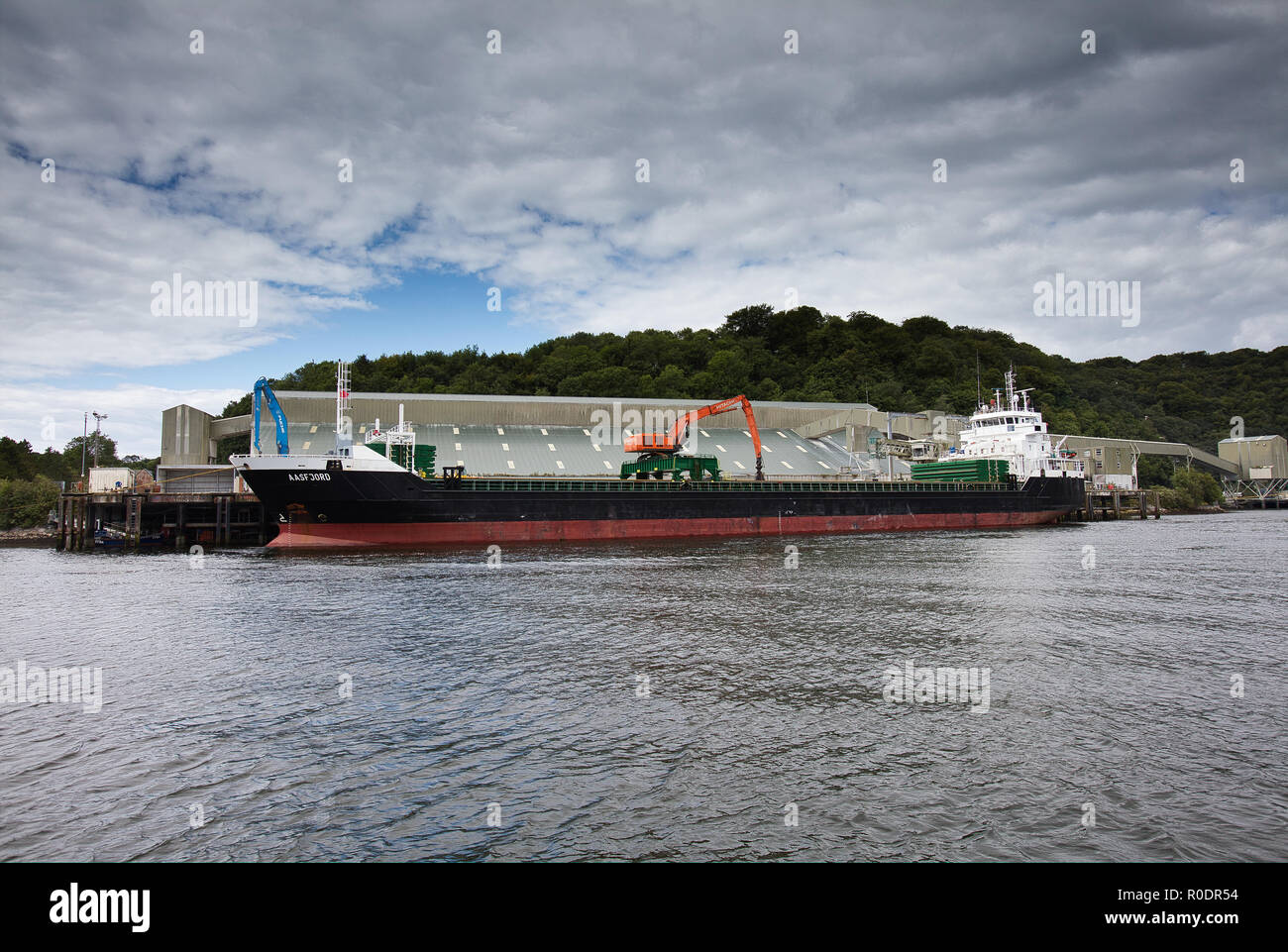 A large tanker mooring at the Fowey Docks, Cornwall, England. Stock Photo
