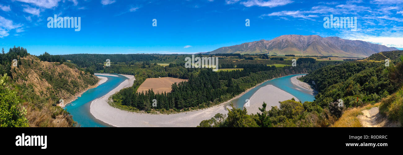 picturesque Rakaia Gorge and Rakaia River on the South Island of New Zealand Stock Photo