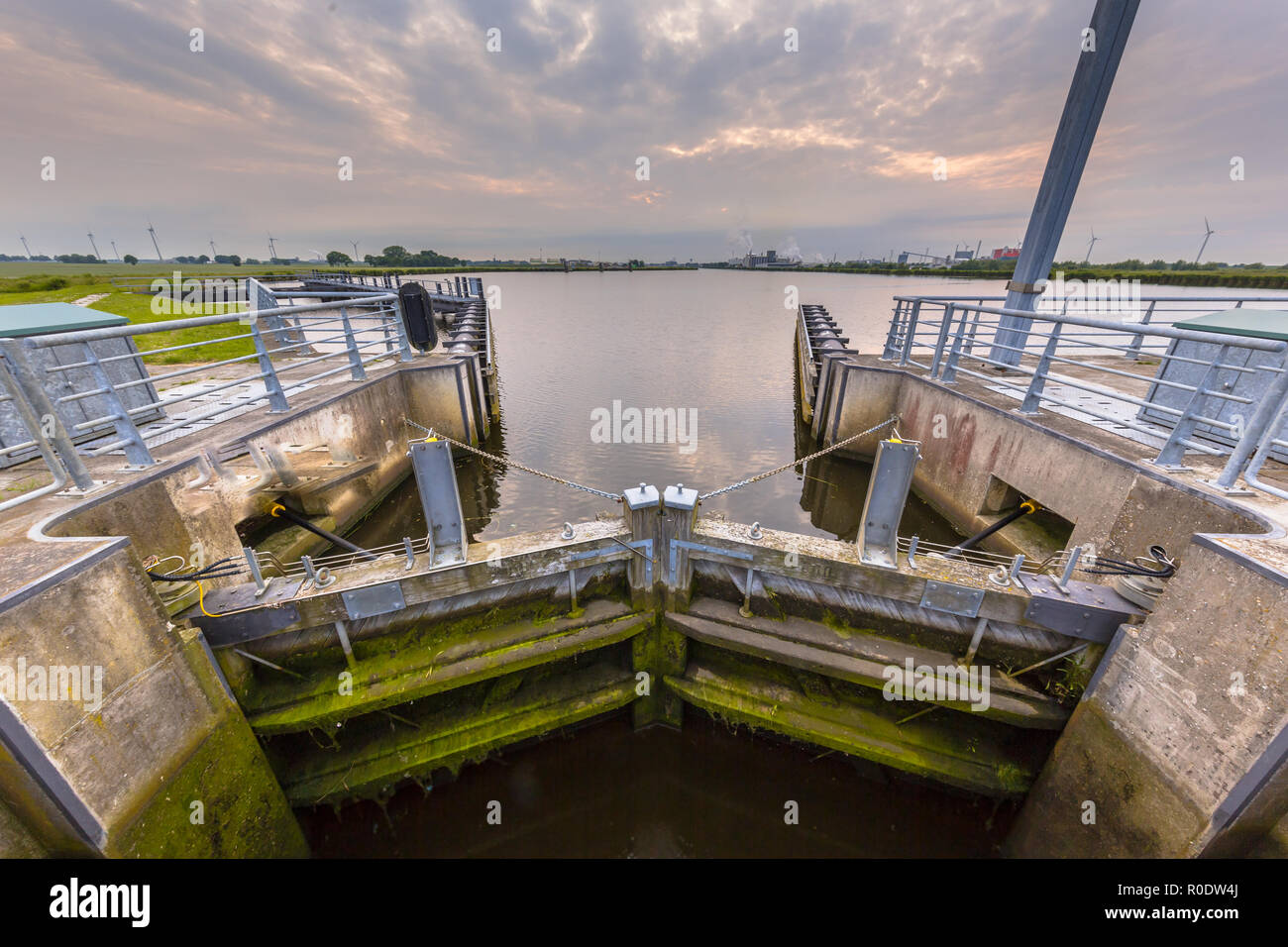 Locking chamber in a major waterway. These kind of facilities are one of the key elements in dutch water management. Stock Photo