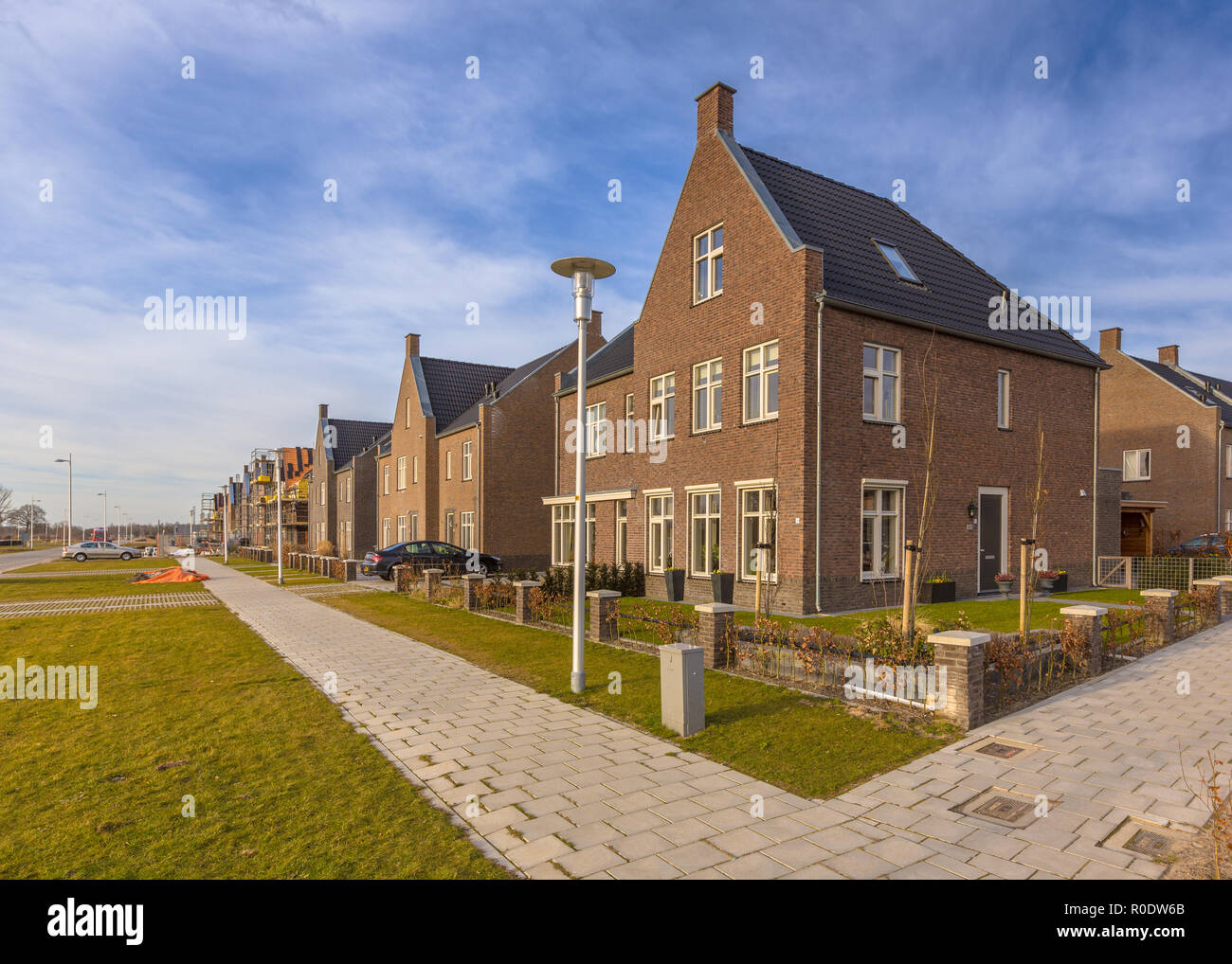 New completed young family houses on a residetial area in Randstad, Netherlands Stock Photo