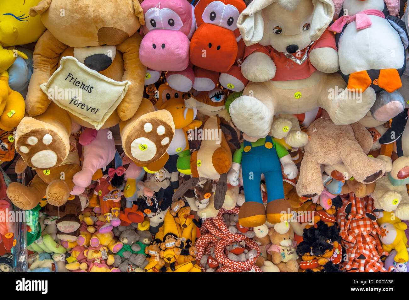 Teddy Bears and Cuddly Animal prizes in a Stall on a Fun Fair Stock
