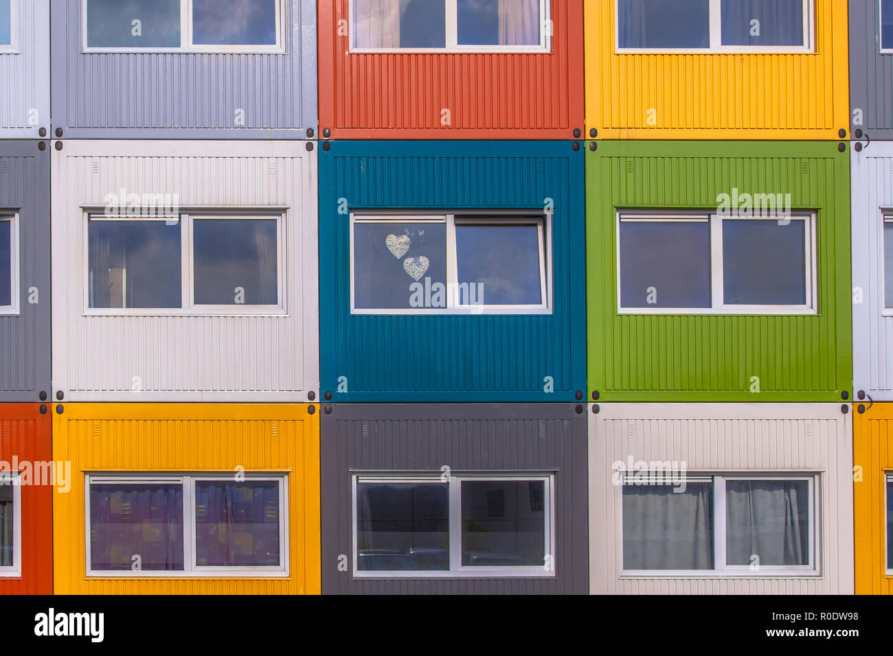 House Block Apartments in Varied Colors in Amsterdam, The Netherlands Stock Photo