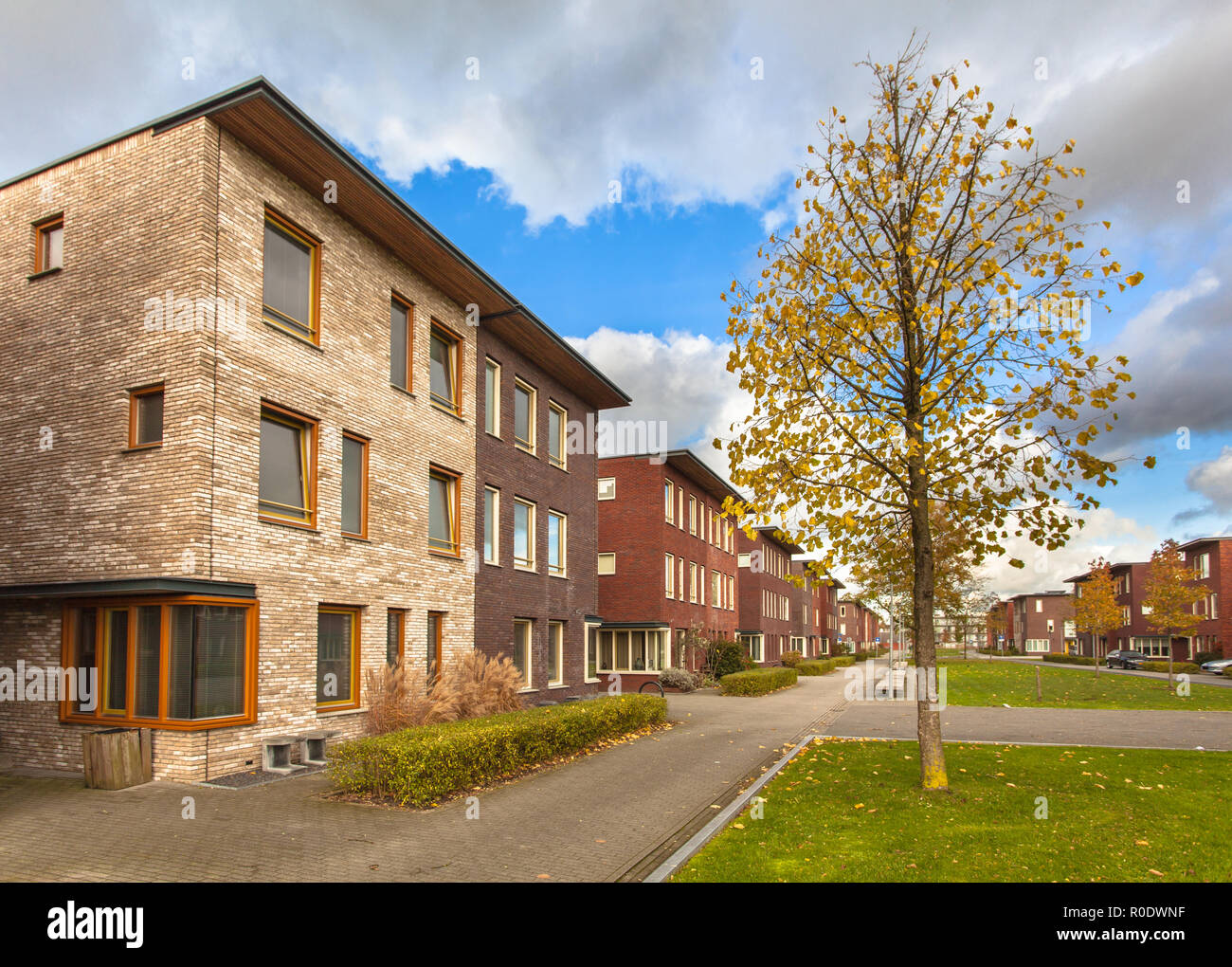 Large Modern Middle Class Terraced Houses in Europe Stock Photo