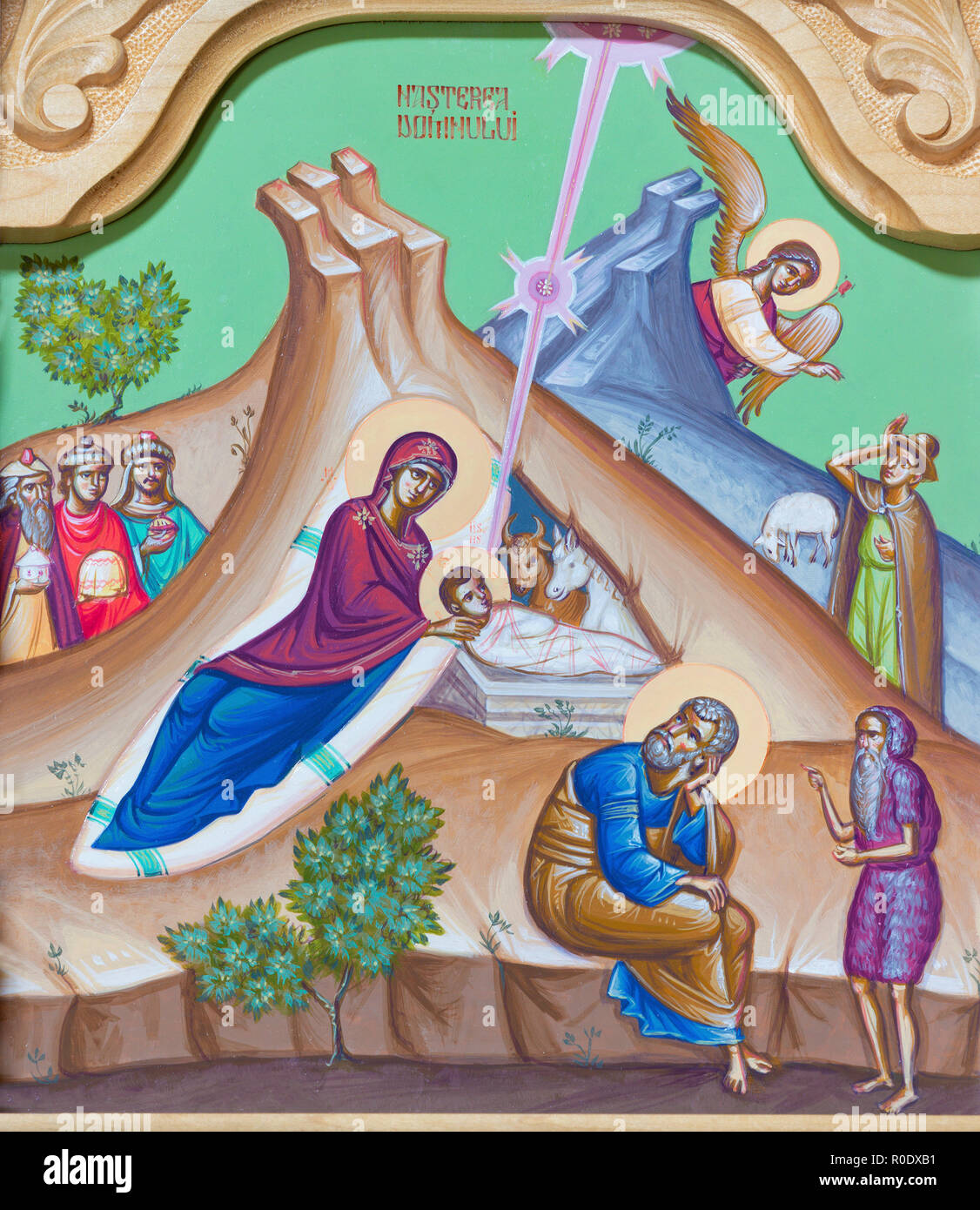 REGGIO EMILIA, ITALY - APRIL 12, 2018: The icon of Nativity on the iconostas in church Chiesa di San Giorgio in Reggio Emilia from 20 cent. Stock Photo