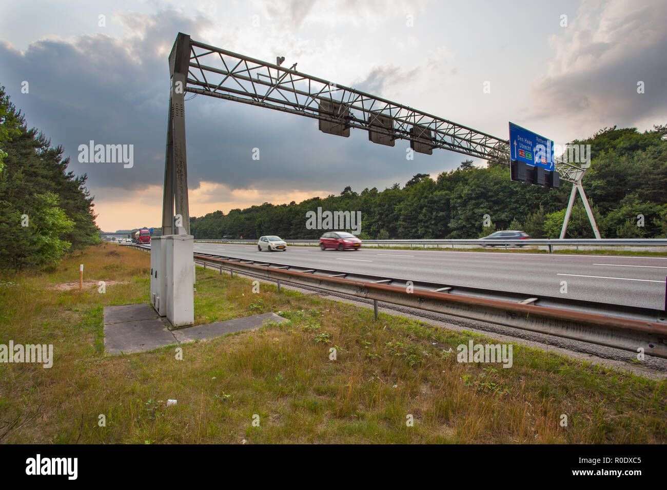 Traffic Sign Gantry over the A12 in the Netherlands Stock Photo