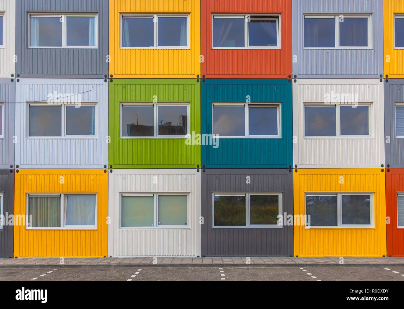 House Block Apartments in Varied Colors in Amsterdam, The Netherlands Stock Photo
