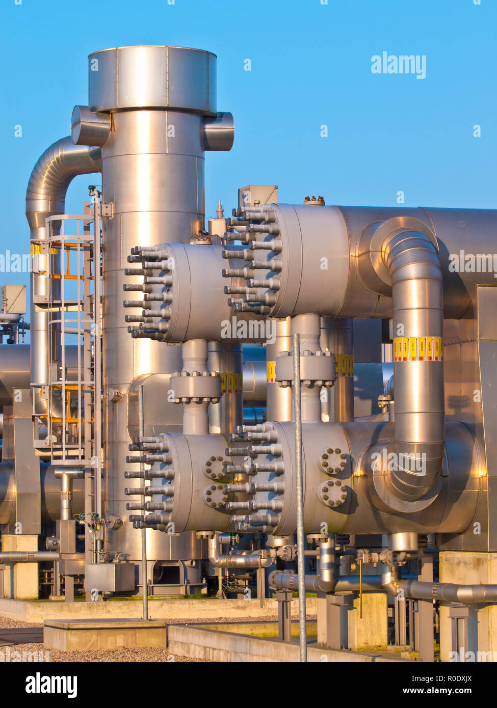 New Modern Oil and Gas Processing Plant during Sunset Stock Photo