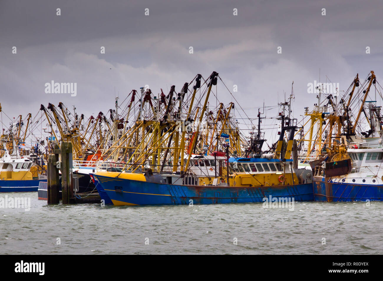 Fishing boats are waiting for the weather to clear up in a dutch harbor Stock Photo