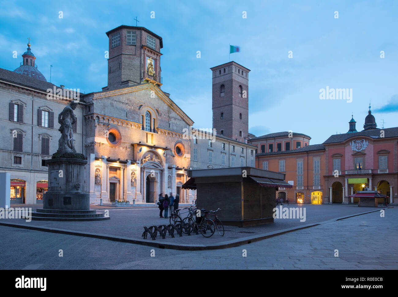Reggio Emilia  - The square Piazza del Duomo at dusk. Stock Photo