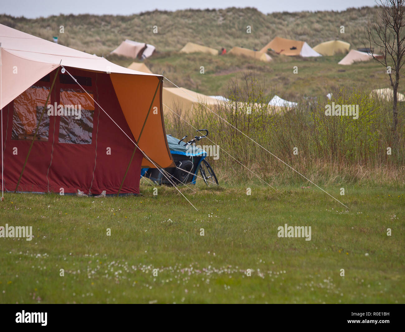 Tenten op camping Stortemelk op Vlieland Stock Photo