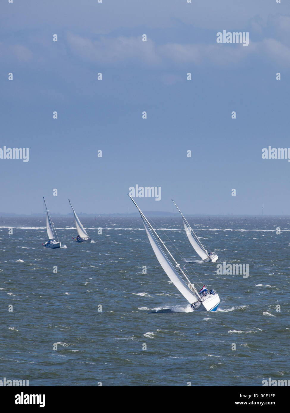 Zeilboten varen op het wad met harde wind Stock Photo