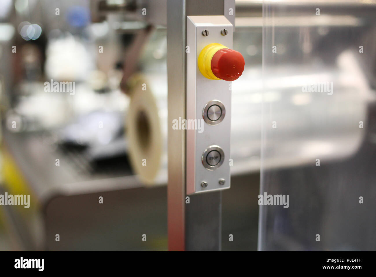 Emergency ON/OFF industrial switch of a food industry equipment ...