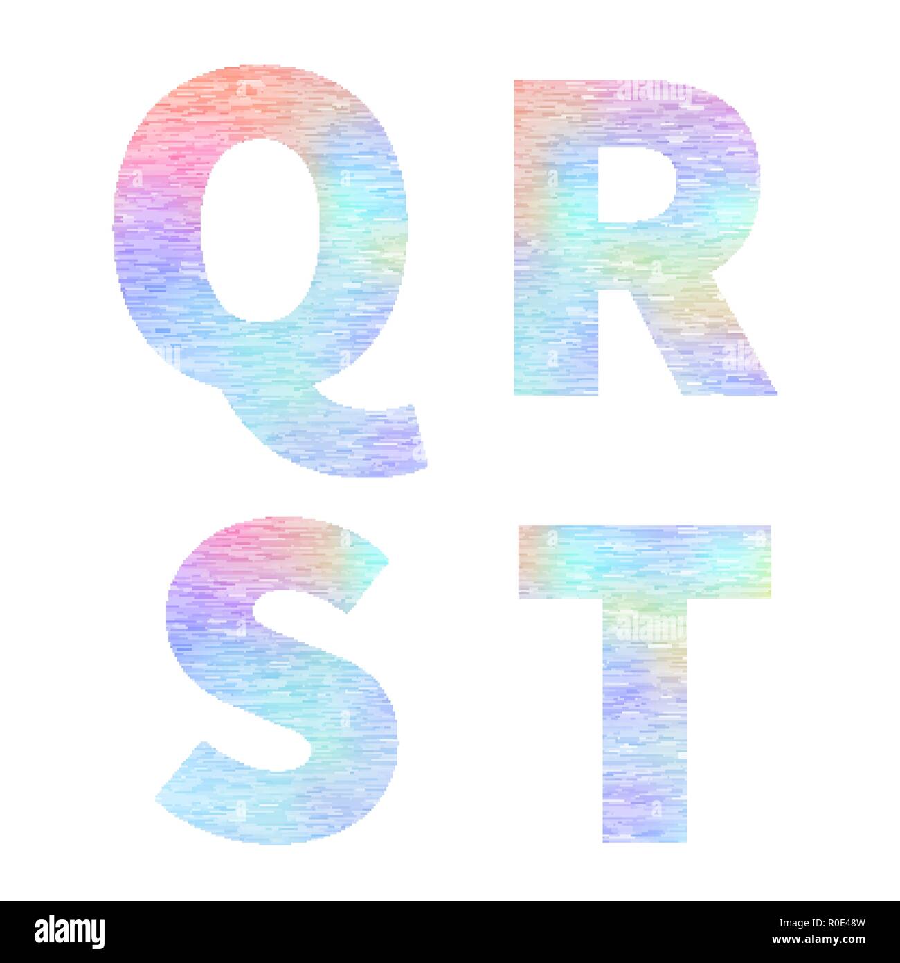 Modern Q R S T letters with bright colorful holographic foil texture on white Stock Vector
