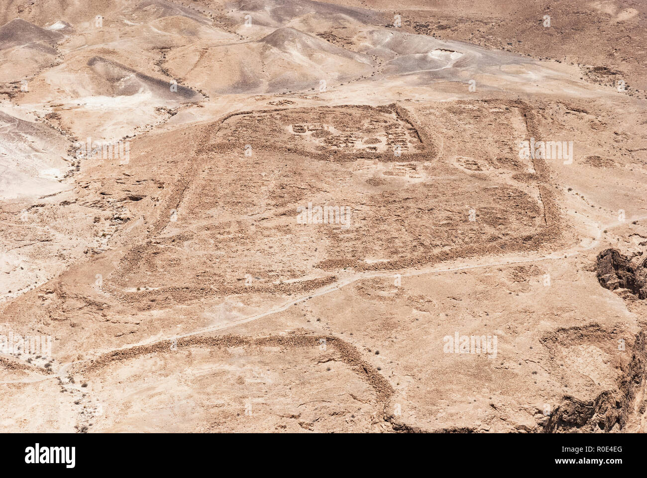 aerial view of the ruins of roman camp B at the masada fortress in the arava valley in israel Stock Photo