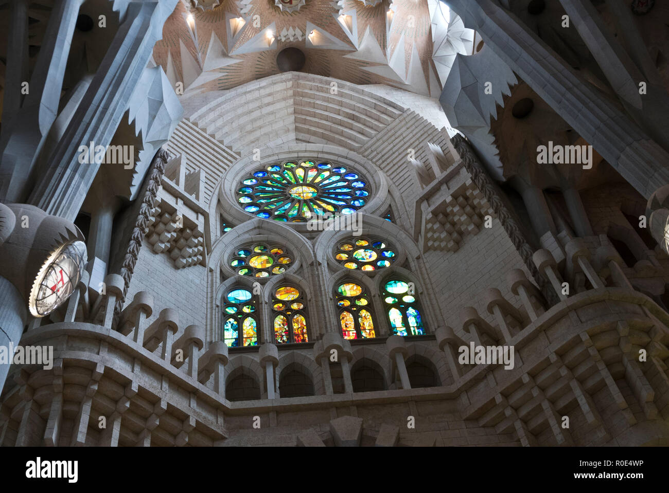 The intricate design of the interior of the Sagrada Familia, Barcelona ...