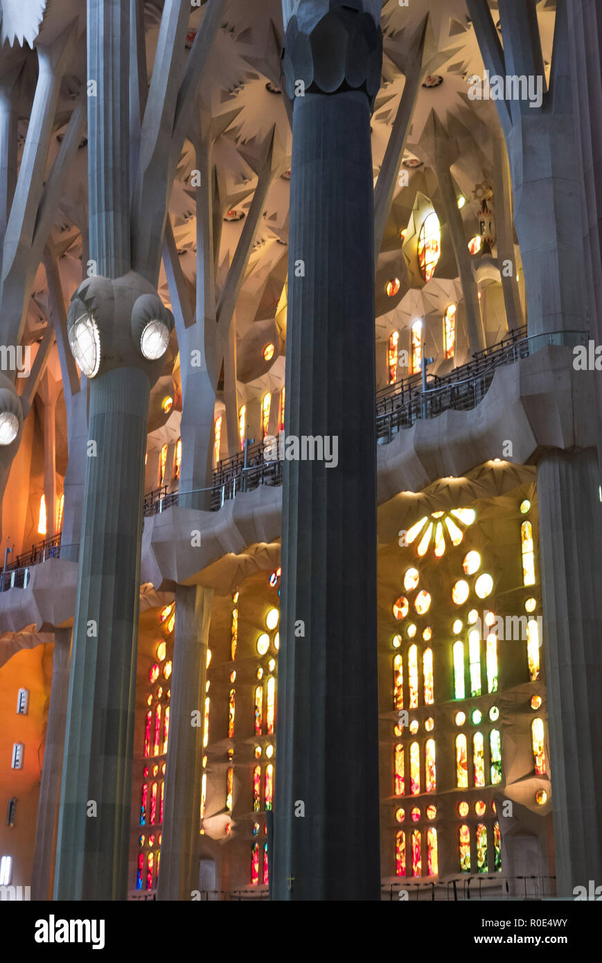 The intricate design of the interior of the Sagrada Familia, Barcelona ...