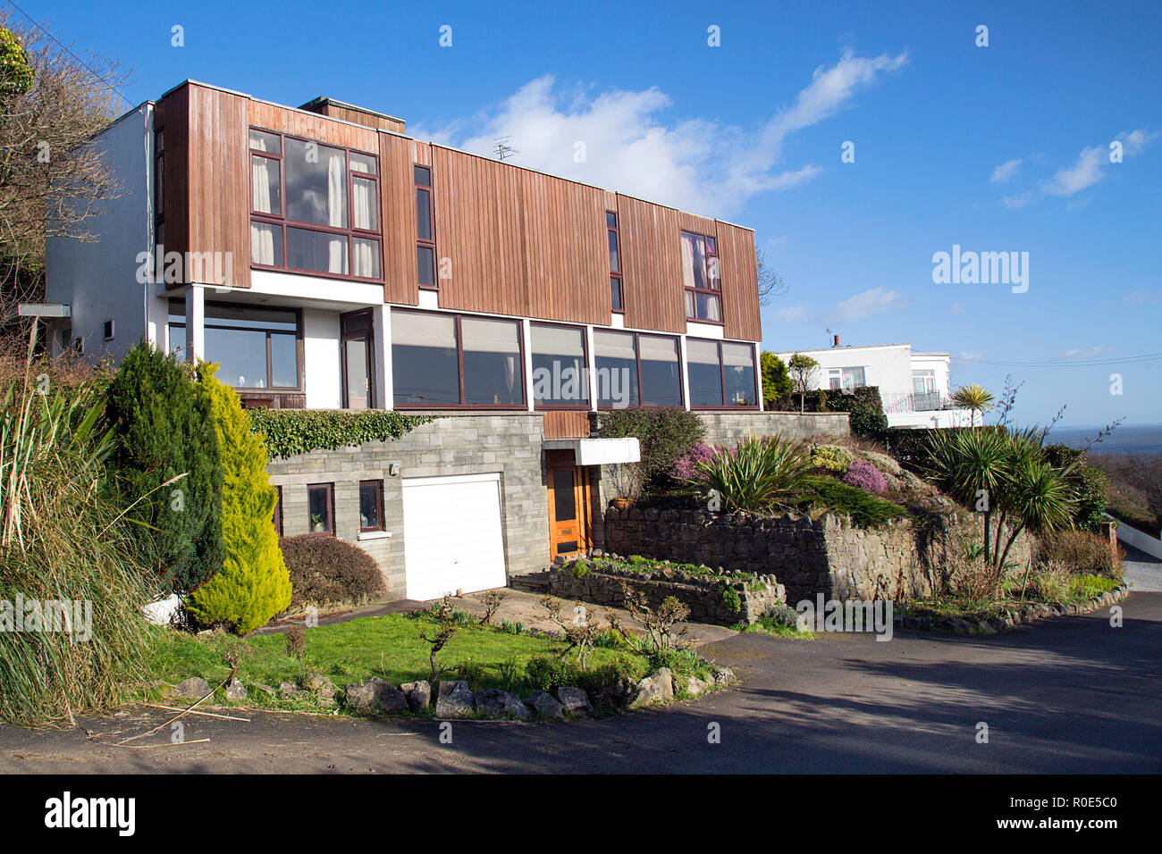 Swansea, UK: February 20, 2018: Large detached 1970's self build property with sea views in Langland. Stock Photo