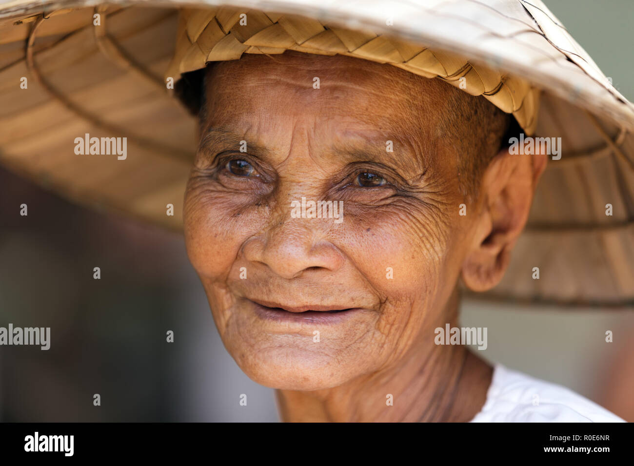 SIEM REAP, CAMBODIA, DECEMBER 04 close portrait of an old Cambodian