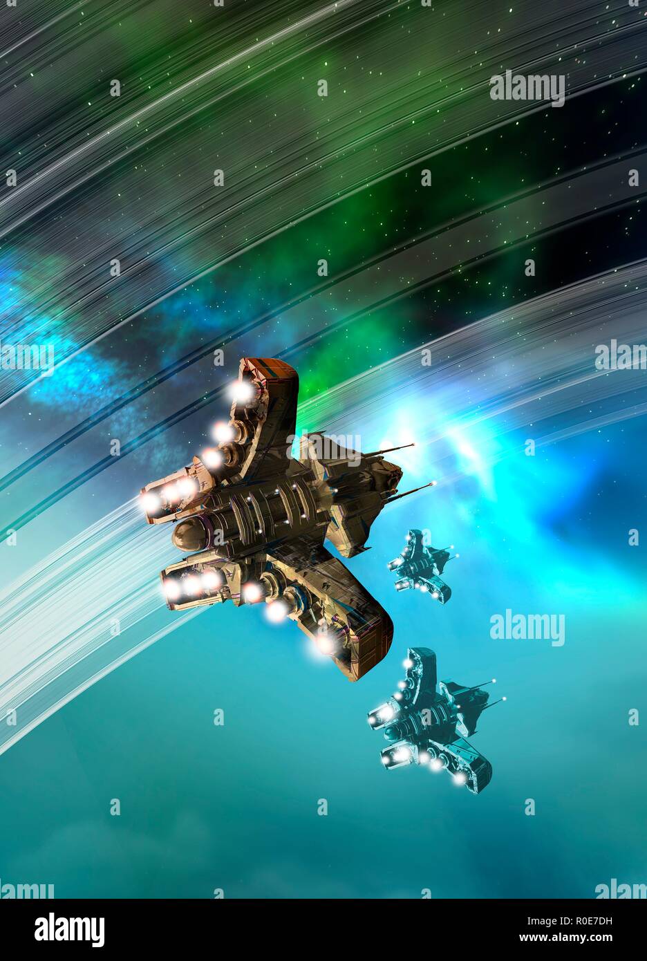 Space craft in space, illustration Stock Photo Alamy