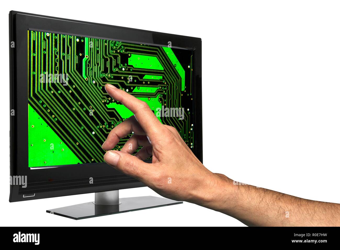Touch screen television with circuit board, illustration. Stock Photo