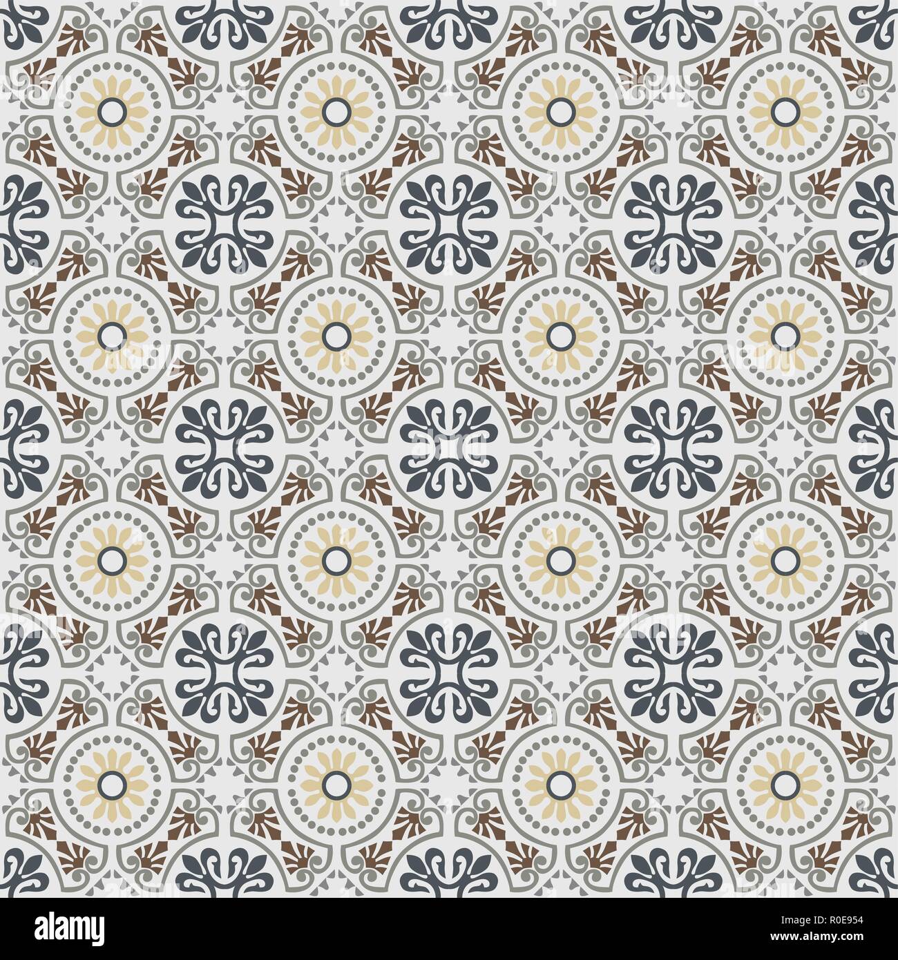 Vintage Mediterranean tiles style pattern, usually used in tiles in Spain, Portugal and other Mediterranean countries Stock Vector