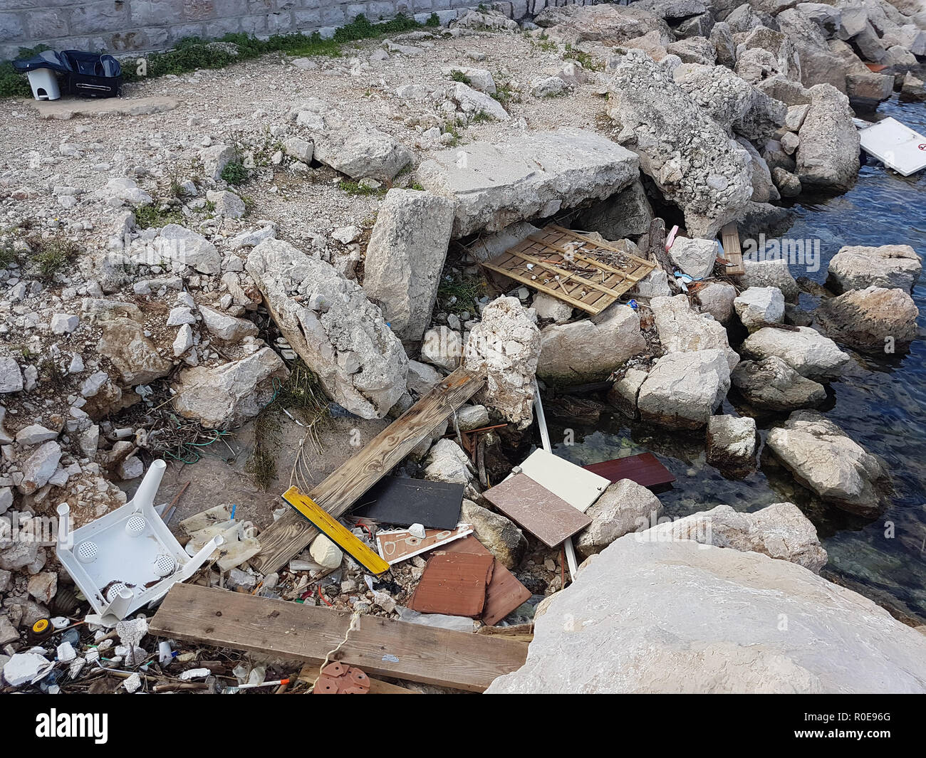 Pollution On Mediterranean Sea After The Storm, Garbage And Waste