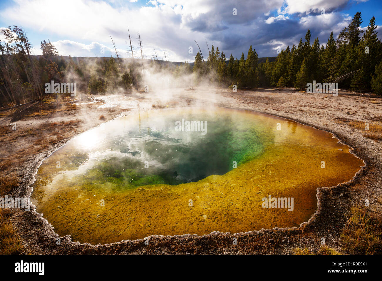 Colorful Morning Glory Pool famous hot spring in the Yellowstone