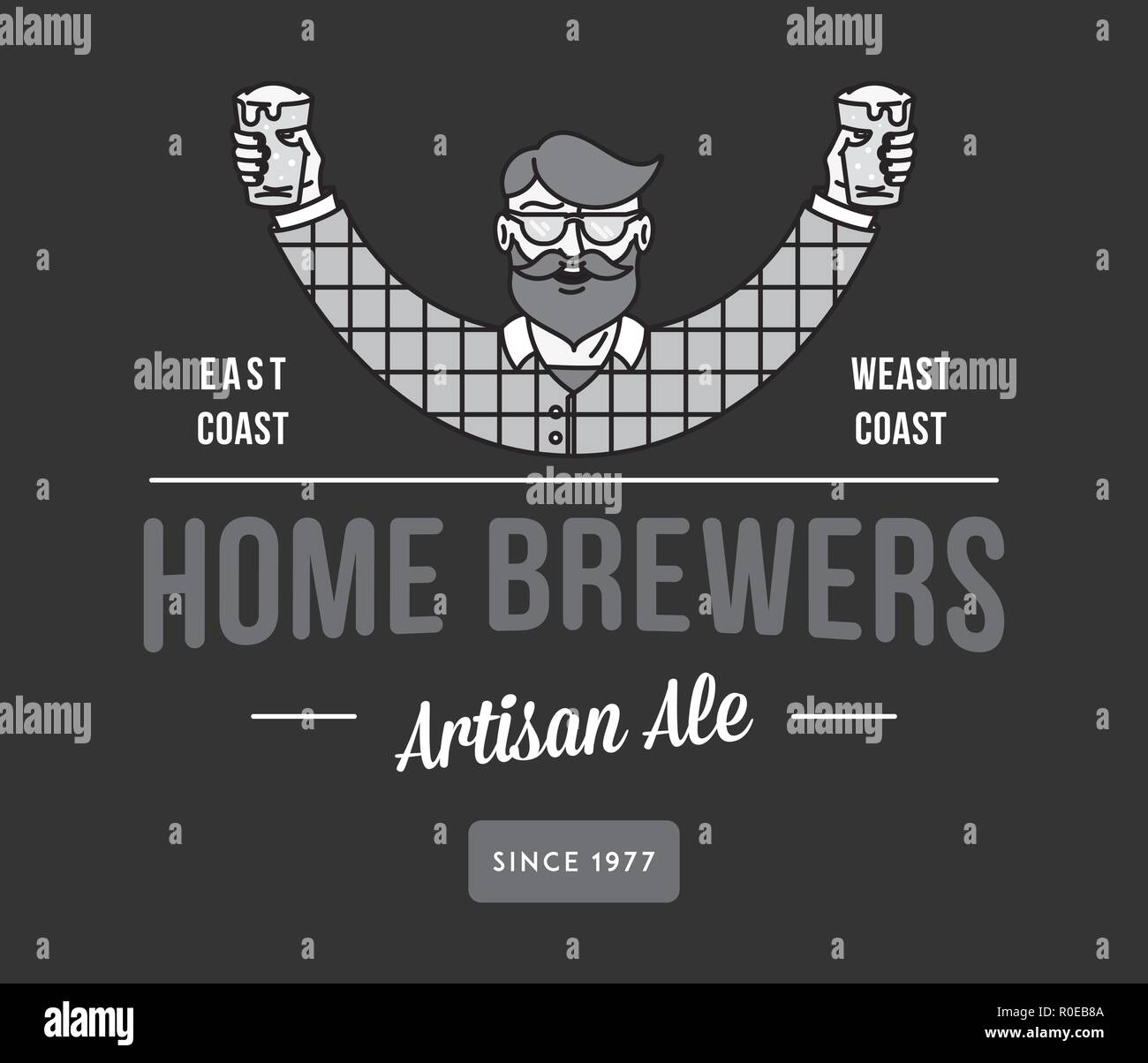 Beer home brewers white on black is a vector illustration about drinking Stock Vector