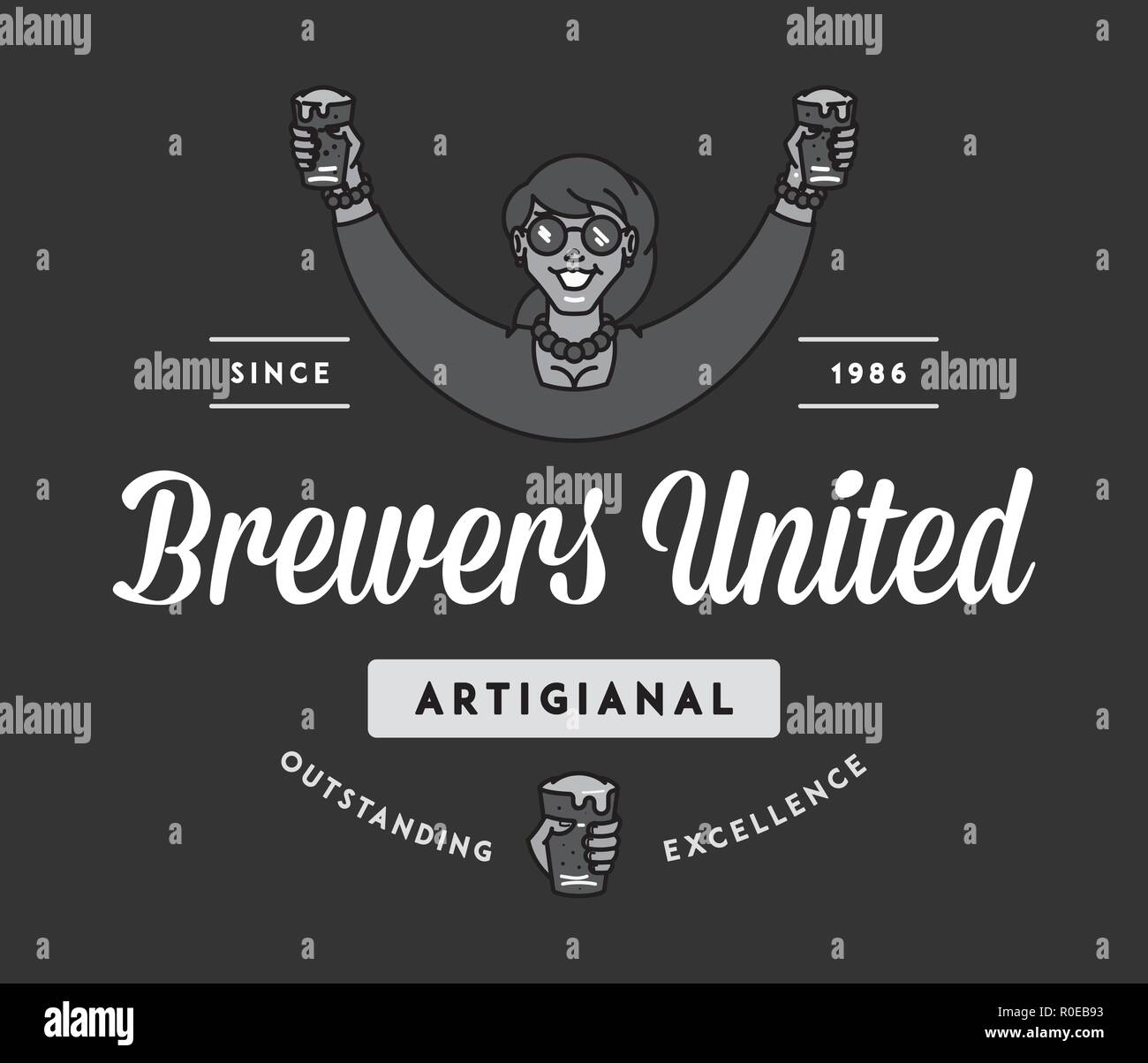 Beer brewers united white on black is a vector illustration about drinking Stock Vector