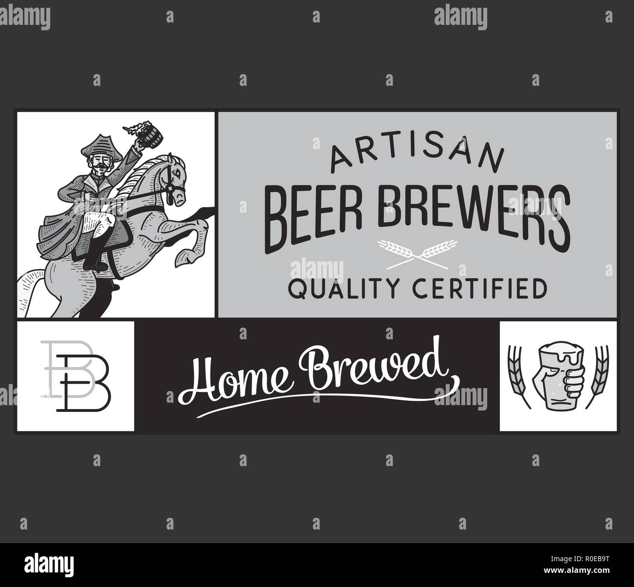 Beer brewers home artisan white on black is a vector illustration about drinking Stock Vector