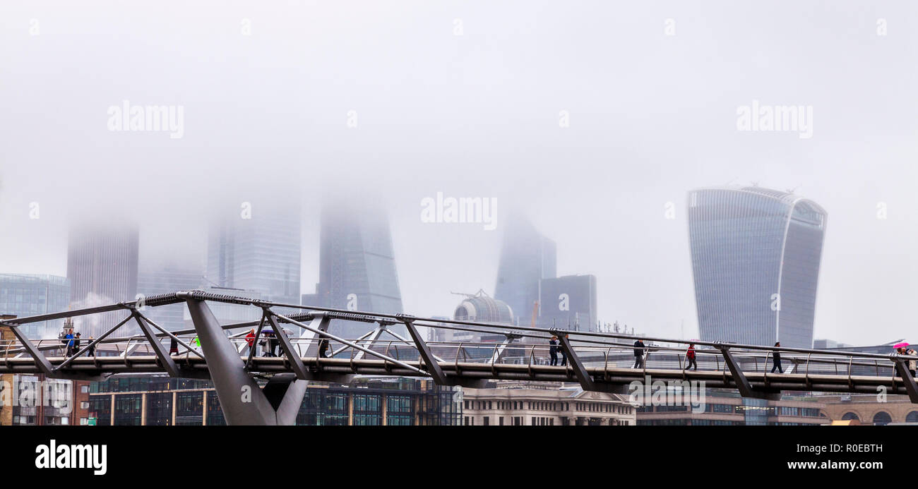 A foggy ,misty view over the financial district in London,England,UK Stock Photo